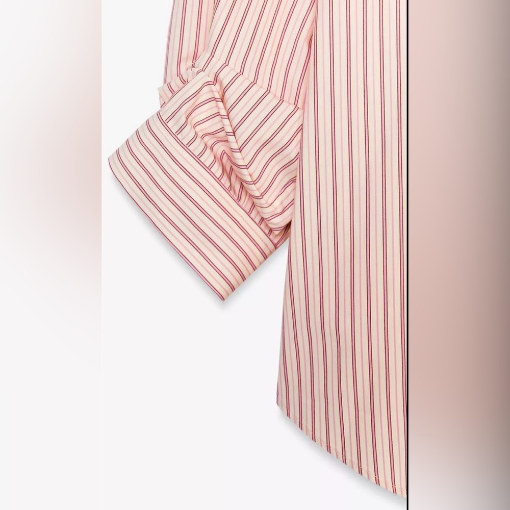 Zara Pink & Red Striped Cotton Button-Up Blouse | L | Shorter in Back | NWT - Picture 7 of 11
